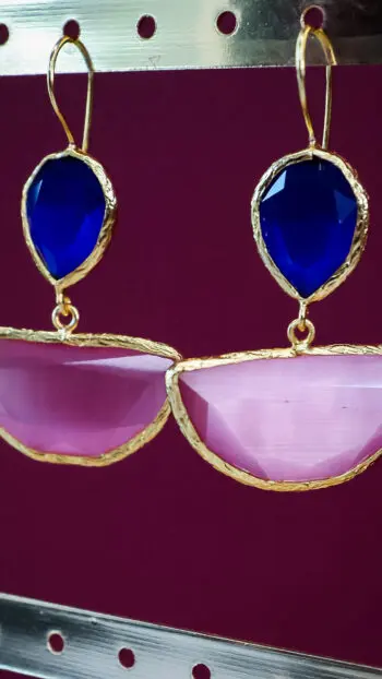 CAT EYE DOUBLE STONE EARRINGS