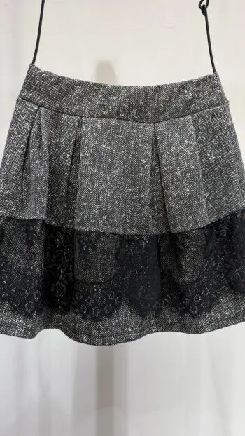 Grey Lace Trim Mini Skirt