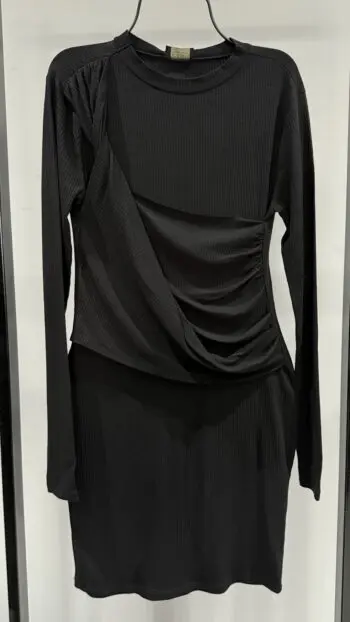 Black Rib Draped Mini Dress