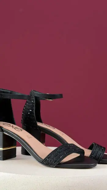 Black Sparkle Strap Sandals