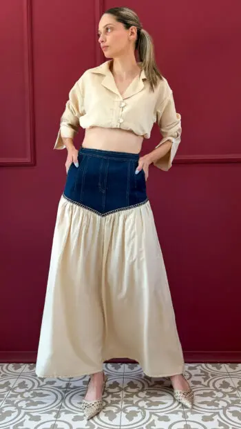DENIM CONTRAST MAXI SKIRT